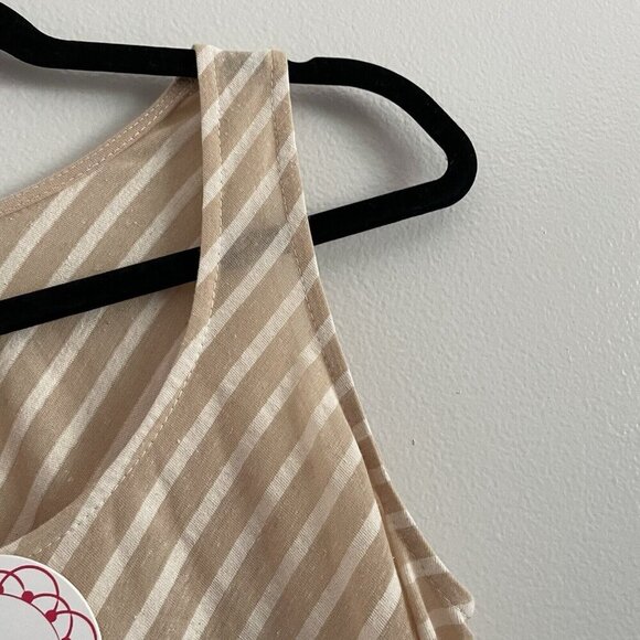 Umgee Women S Tan/Ivory Striped Sleeveless Tunic Length Boho Fringe Hem Top NWT - Picture 4 of 8